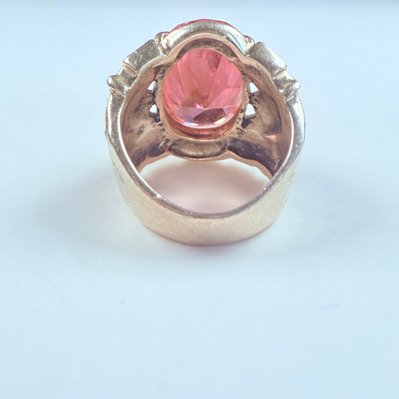 Vintage Large 21 CT Pink Cubic Zirconia CZ & Marcasite Sterling Silver 925 Ring - Picture 5 of 10